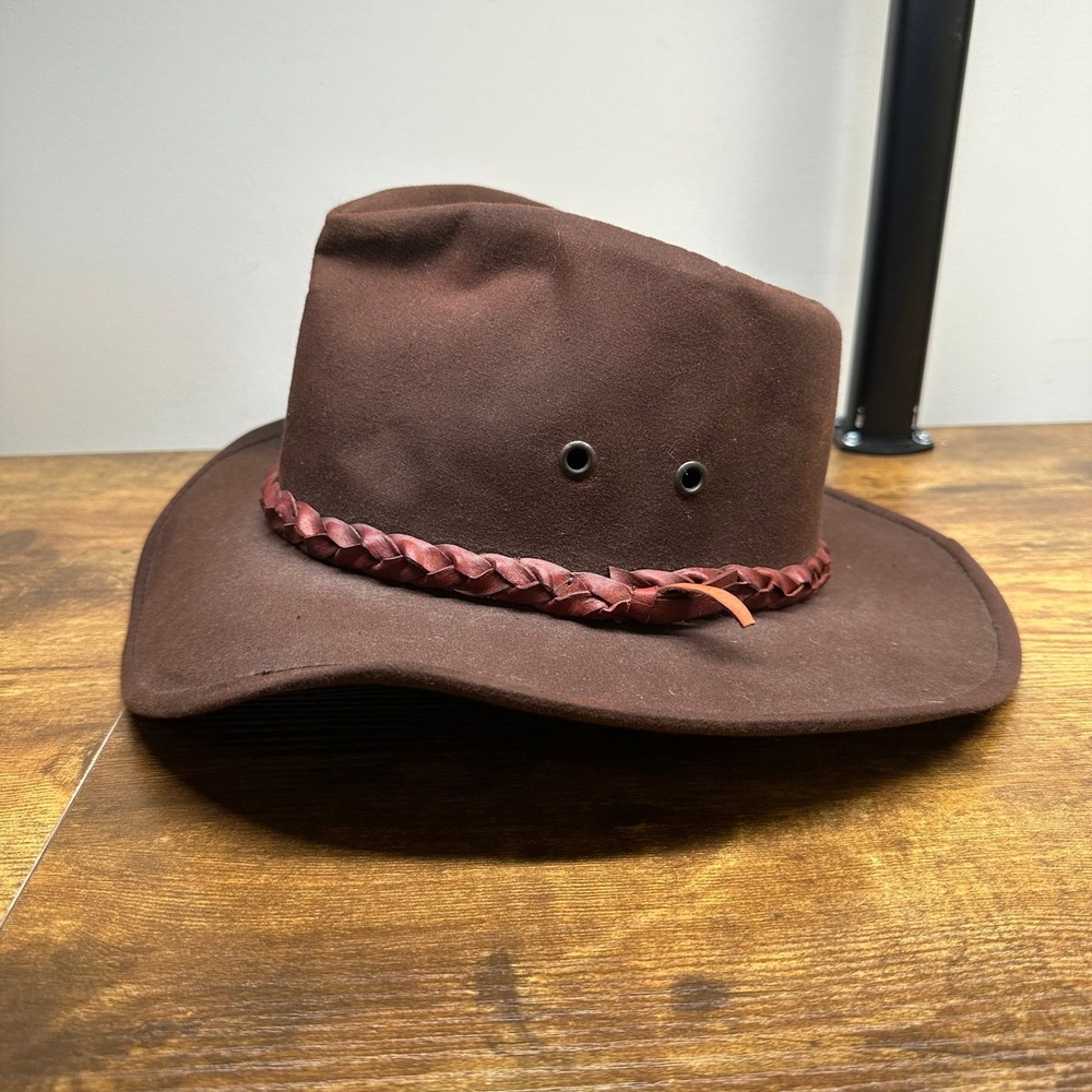 Outback Trading Company Brown Felt Outback Hat‎ Braided Leather Band Mens